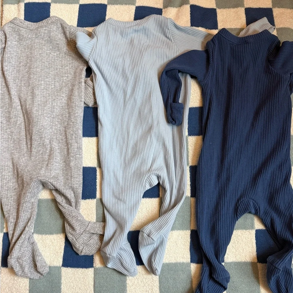 Old Navy Baby Footed One-Piece Sleepers in Gray, Light Blue, and Navy